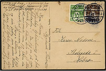 5 øre og 10 øre Bølgelinie på brevkort (Tønder Seminarium) annulleret med bureaustempel Bramminge - Tønder sn3 T.1063 d. 27.11.1921 til Hobro.