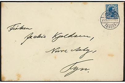 20 øre Chr. X på brev fra Tønder annulleret med bureaustempel Bramminge - Tønder sn3 T.1061 d. 21.5.1921 til Nørre Aaby.