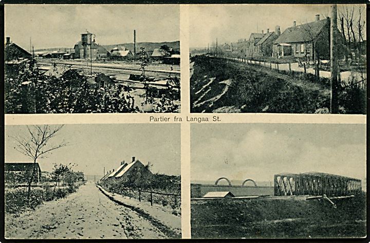 5 øre Fr. VIII på brevkort (Partier fra Langå med bl.a. jernbanestation) annulleret med bureaustempel Langaa - Silkeborg T.1209 d. 25.4.1908 til Fredericia. 