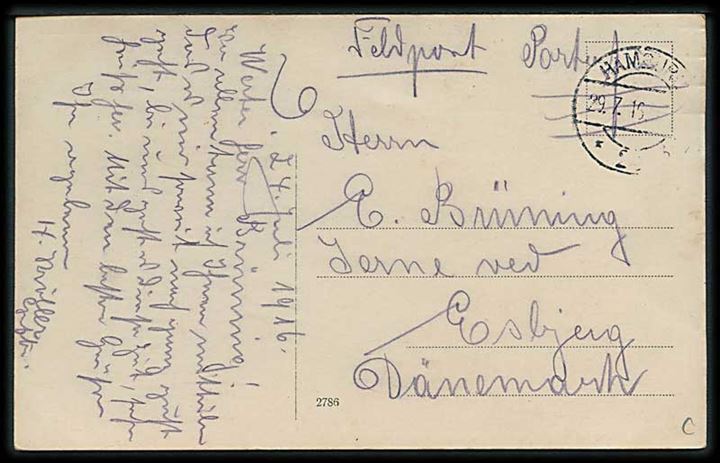 Eksplosionen i Lille 1916. Fotokort u/no. Sendt som ufrankeret feltpost fra Hamburg d. 29.7.1916 til Esbjerg, Danmark. 