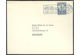 60 øre 1000 års udg. på brev annulleret med TMS Besøg landsudstillingen PAS PAA! i Aarhus Hallen 19-26 Sept. / København K. d. 22.9.1958 til Kiel, Tyskland.