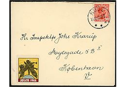 10 øre Chr. X og Julemærke 1918 på brev annulleret med brotype IIIb Rude d. 11.12.1918 til København.