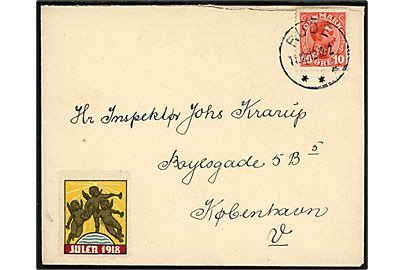 10 øre Chr. X og Julemærke 1918 på brev annulleret med brotype IIIb Rude d. 11.12.1918 til København.