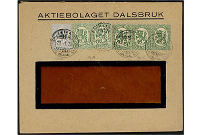 10 pen., 40 pen. (2) og 50 pen. (3) på rudekuvert annulleret med 2-sproget stempel Dalsbruk d. 28.2.1928.