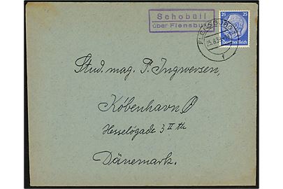 25 pfg. Hindenburg på brev stemplet Flensburg d. 25.8.1939 og sidestemplet med rammestempel Schobüll über Flensburg til København, Danmark.