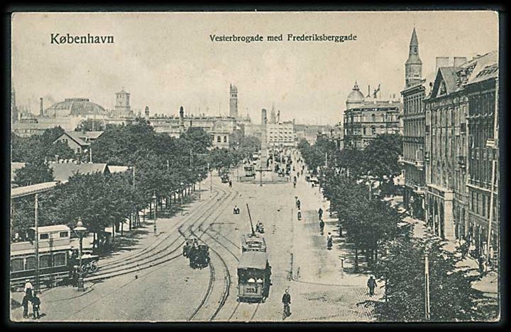 Sporvogn nr. 253 og andre sporvogne i Vesterbrogade med Frederiksberggade i København. Budtz Müller & Co's Kunstforlag, no. 291.