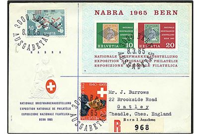 100 cent på Rec. brev fra Bern, Schweiz, d. 8.3.1965 til England.