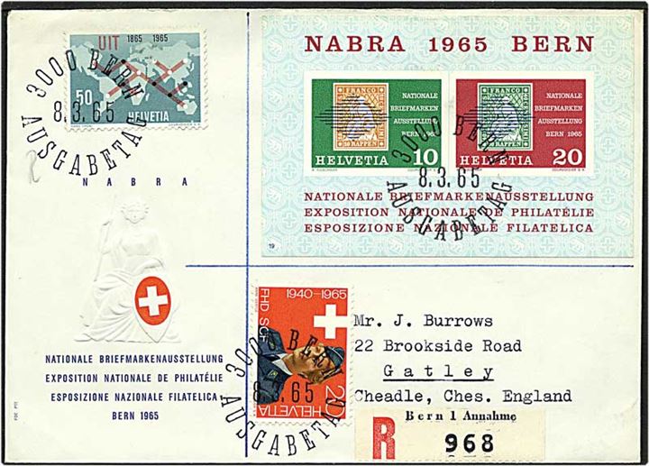 100 cent på Rec. brev fra Bern, Schweiz, d. 8.3.1965 til England.