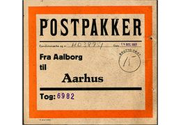 Postpakker - dirigeringsseddel N.2016 (9-50) - fra Aalborg til Aarhus med Tog 6982 d. 14.12.1965. 