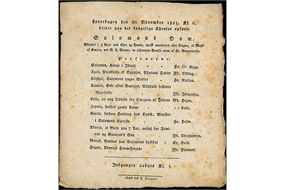 Det kongelige Theater program for forestilling d. 8.11.1823 Salomons Dom.