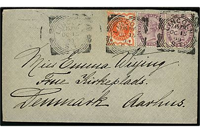 ½d og 1d (par) Victoria på brev fra Lincoln d. 15.10.1898 til Aarhus, Danmark.