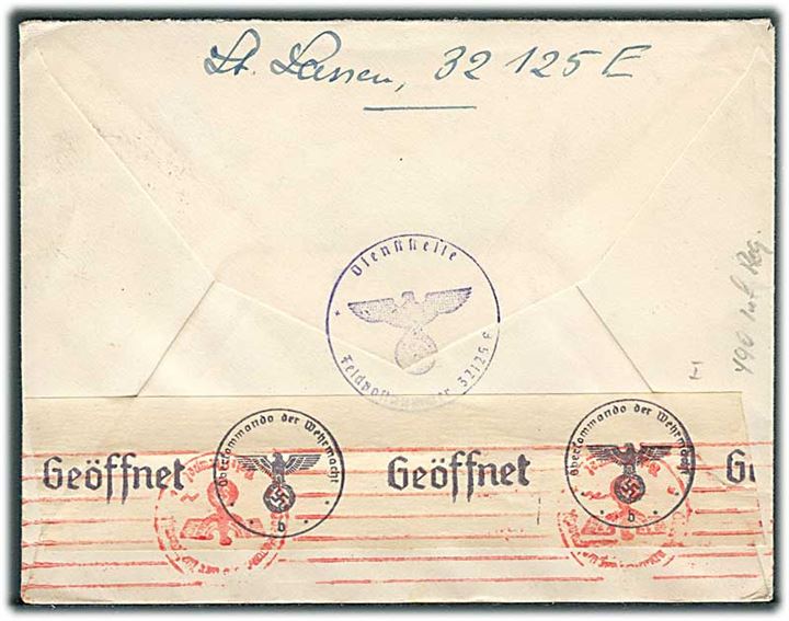 5 pfg. og 20 pfg. Hindenburg på frankeret feltpostbrev stemplet Feldpost d. 13.5.1941 til Helsingør, Danmark. Fra soldat ved Feldpost-nr. 32125E = 490 Inf. Regiment. Briefstempel og tysk censur på bagsiden.