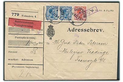 10 øre og 20 øre (par) Chr. X på adressebrev for pakke med opkrævning fra Kjøbenhavn d. 8.3.1917 til Faarevejle. 