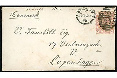 2½d Victoria single på brev fra London d. 22.7.1878 til København, Danmark.