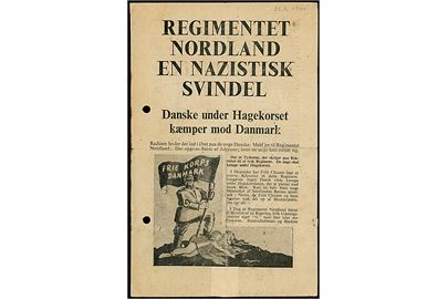 Regiment Nordland en nazistisk Svindel. Flyvebladnedkastet over Danmark af RAF d. 21.7.1941. Formular 817. 2 arkivhuller.