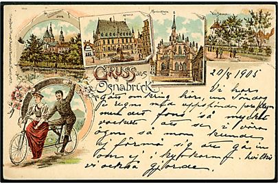 Grüss aus Osnabrück. Med små motiver bld.a. en tandemcykel. Rosenblatt no. 1230. Anvendt i 1905.