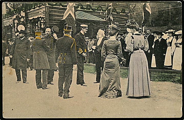 Kong Haakon d. VII kroningsrejse i 1906. Besøg ved Hundrop Station d. 14 Juni. John Fredrikson u/no. 