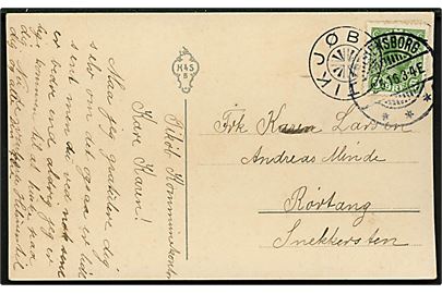 5 øre Chr. X på brevkort annulleret med stjernestempel TIKJØB og sidestemplet Fredensborg d. 2.5.1916 til Snekkersten.