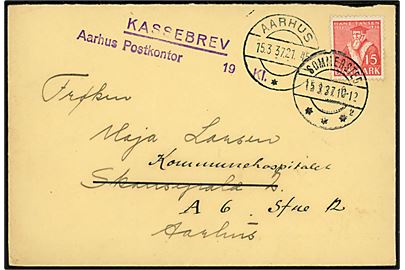 15 øre Tavsen på brev annulleret med brotype IIc Somemrsted sn2 d. 15.3.1937 til Aarhus - omadresseret lokalt med stempel Kassebrev / Aarhus Postkontor.