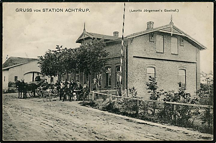 Slesvig, Achtrup (Agtrup), Gruss aus Station Achtrup med L. Jörgensens Gasthof. G. Schmidt u/no.