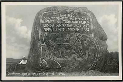 Høve pr. Asnæs, Genforeningsstenen på Esterhøj. Stenders / Fotograf Bay, Asnæs no. 67592.