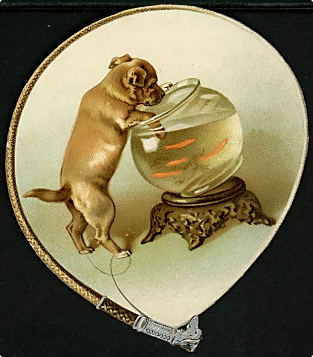 Hundehvalp på fisketur. Dateret 1892. 