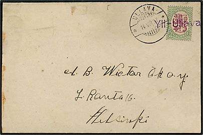 1½ mk. Løve på brev annulleret med violet liniestempel Yll-Ullava og sidestemplet Ullava d.  4.8.1927 til Helsinki. 