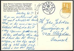 85 øre på brevkort (Bøvertun Turiststation) annulleret Bøverdalen d. 12.7.1974 og sidestemplet med kronet posthornstempel BØVERTUN til Slagelse, Danmark.