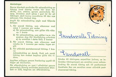 1 kr. Tre Kroner annulleret Torpshammar d. 11.7.1967 på formular til adresseændring af aviser. 
