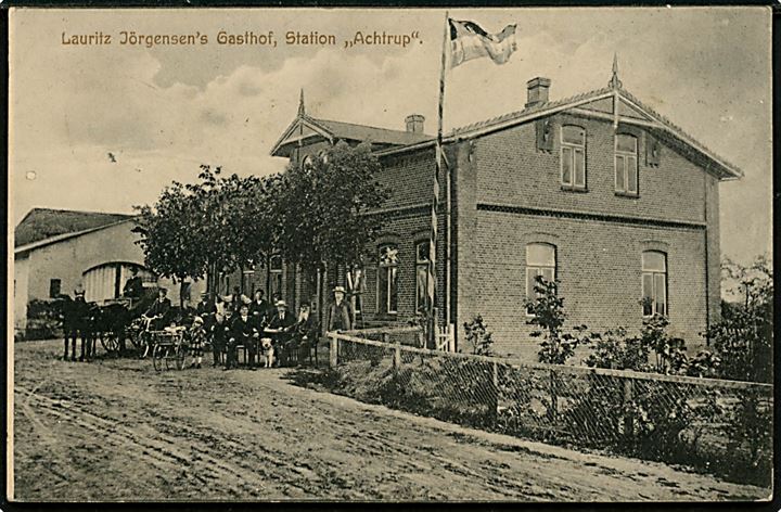 Tyskland, Station Achtrup og Lauritz Jørgensen's Gasthof. G. Schmidt u/no.