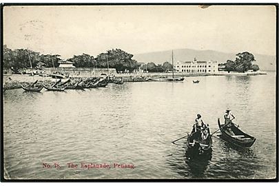 Penang, The Esplanade. Med 3 cent Edward VII anvendt i Penang 29.11.1906.