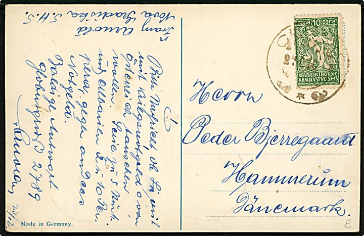 Dahomy Frimærkekort anvendt i Jugoslavien 23.12.1920 sendt til Danmark.