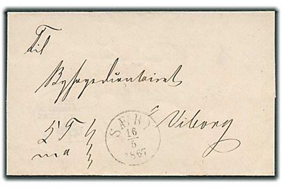 1867. Ufrankeret tjenestebrev med antiqua Sæby d. 16.5.1867 via Aalborg og J.Tværb.P.SP.B. til Viborg.