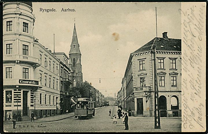 Aarhus. Ryesgade med sporvogn vogn no. 14. H.A.E. no. 86.