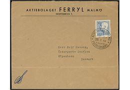 30 öre Gustaf på brev fra Malmö annulleret med svensk skibsstempel Köpenhamn - Malmö / Malmö / * Postad ombord * d. 25.2.1959 til København, Danmark. Fold.