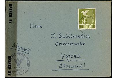 1 mk. Brevdue single på brev fra Burgkunstadt annulleret med svagt stempel d. ?.6.196? til Vojens, Danmark. Åbnet af allieret efterkrigscensur i Tyskland.