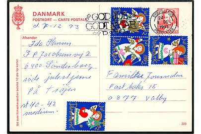 2,80 kr. Margrethe helsagsbrevkort (fabr. 223) med Julemærke 1992 fra Sønderborg annulleret Sydjyllands Postcenter d. 8.12.1993 til Valby.
