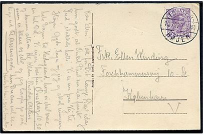 15 øre Chr. X på brevkort annulleret med bureaustempel Tønder - Højer T.1541 d. 10.7.1922 til København.