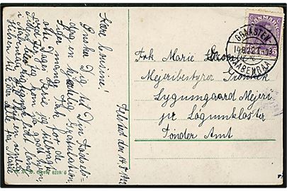 15 øre Chr. X på brevkort fra Felsted annulleret med bureaustempel Graasten - Aabenraa T.03 d. 14.8.1922 til Løgumkloster. 