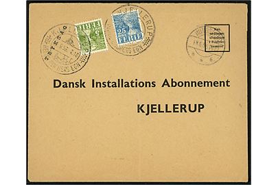 Ufrankeret svarkuvert fra Hundslund d. 14.6.1956 til Kjellerup. Udtakseret i enkeltporto med 5 øre og 25 øre Feriemærker brugt som portomærker og annulleret Kjellerup d. 15.6.1956. Fold.