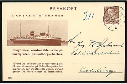 De danske Statsbaner 20 øre Fr. IX illustreret brevkort (fabr. 225x) fra Århus d. 12.3.1957 til Kolding.