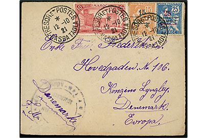 Marokko 50 c. blandingsrfankeret brev annulleret med feltpoststempel i Kasbatadla d. 12.10.1921 til Lyngby, Danmark. Fra dansk fremmedlegionær No. 12008 Henry Madsen i 4. Regiment i Marokko. 