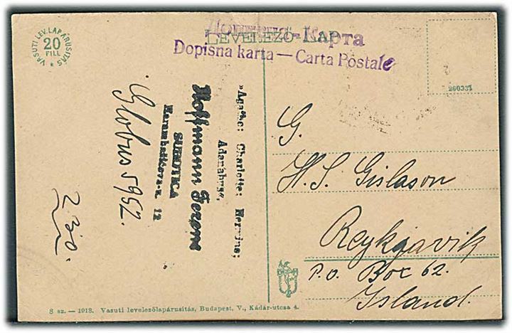 5 pa. og 60 pa. Alexander på billedside af brevkort fra Subotica 1921 til Reykjavik, Island. Interessant destination.