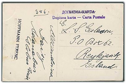 50 pa. Alexander på billedside af brevkort fra Subotica d. 1.3.1922 til Reykjavik, Island. God destination.
