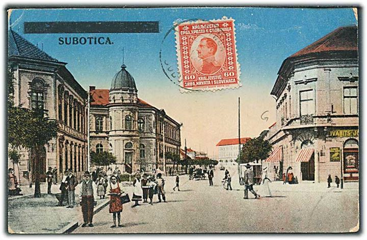 60 pa. Alexander på billedside af brevkort fra Subotica d. 1922 til Reykjavik, Island. God destination.