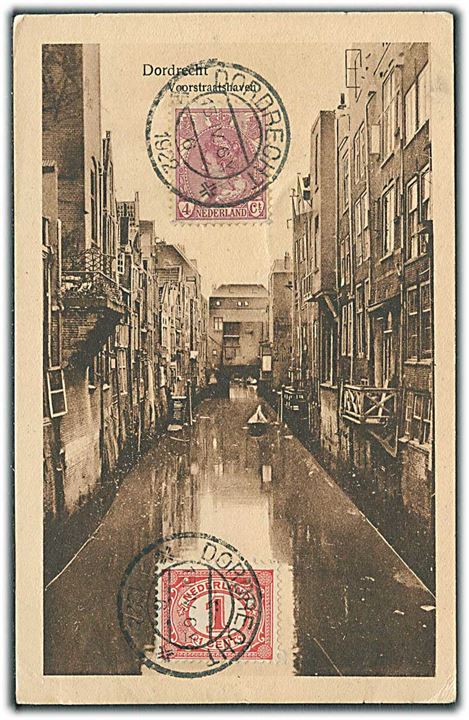 1 c. Ciffer og 5 c. Wilhelmina på billedside at brevkort sendt som tryksag fra Dordrecht d. 15.4.1922 til Reykjavik, Island.