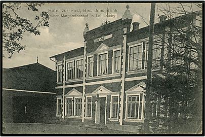 Tyskland, Satrup (Schleswig),  Hotel zur Post ved Jens Brink - tidl. bestyrer af Margarethenhof i Løjt Kirkeby. Sendt af indehaver i 1925.