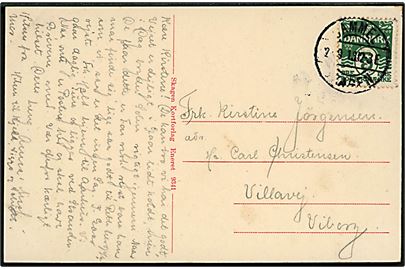 5 øre Bølgelinie på brevkort (Gl. Skagen, Strandparti med vrag) annulleret med brotype IIa Gammel Skagen d. 2.9.1913 til Viborg. Kendes kun benyttet i perioden juni-sept. 1913 - fra 1914 navneændring til Højen. 