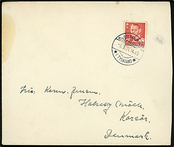 25 øre Fr. IX på brev annulleret Det danske Kommando * i Tyskland * d. 5.3.1951 til Korsør.
