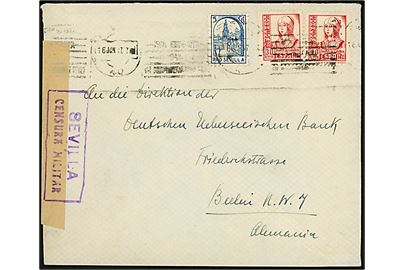 30 cts. Isabel i parstykke og 5 cts. Pro Sevilla mærke på brev fra Sevilla d. 16.6.1937 til Berlin, Tyskland. Åbnet af lokal spansk censur i Sevilla.